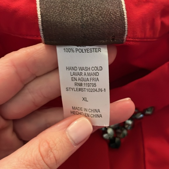 Sheer Red Blouse with Beaded Collar Sz XL - Picture 8 of 8
